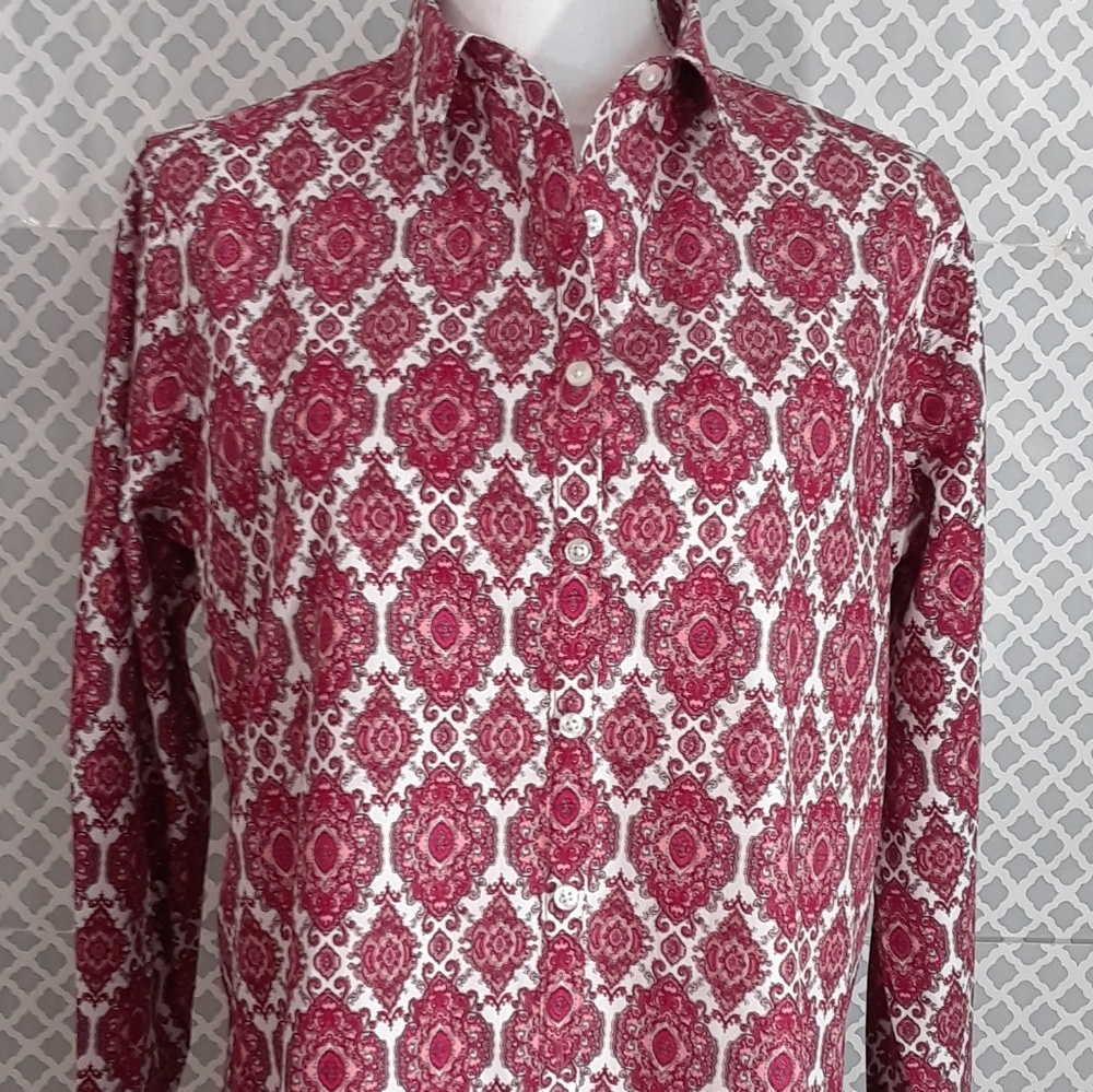 Lands End paisley print blouse, button front work wear church wear size 14